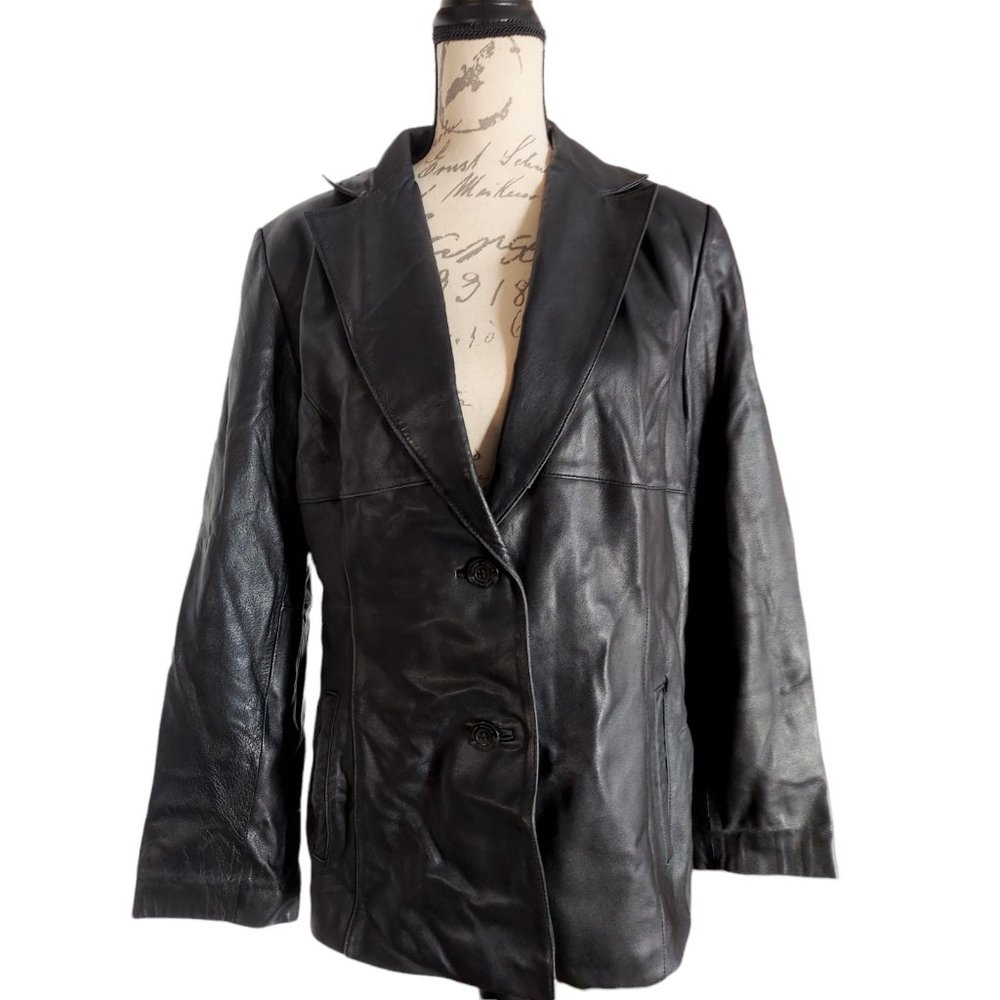 WILSONS LEATHER Women's Two Button Black Leather Jacket Size Large